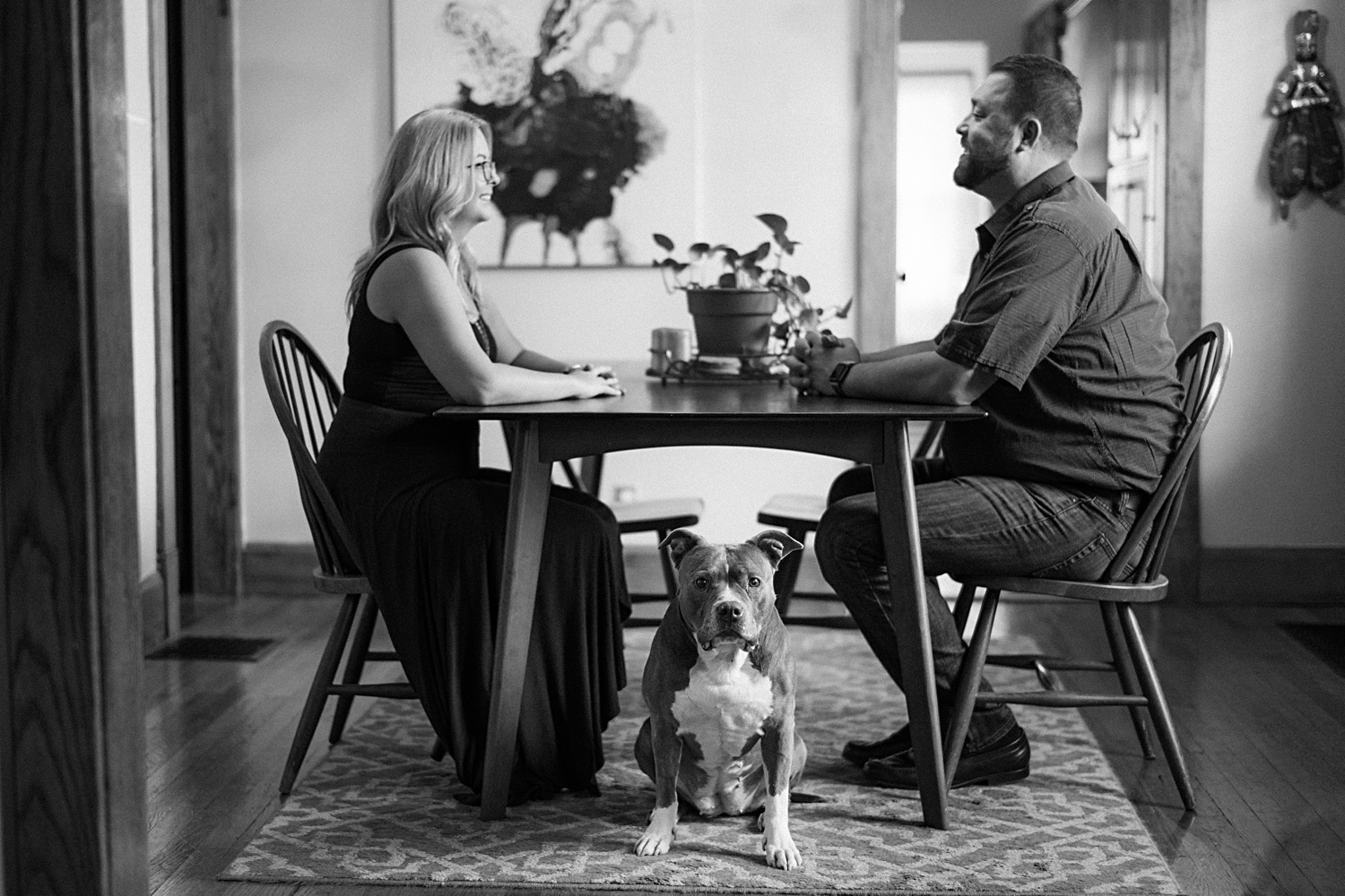 Engagement photos with pets, dogs. Midtown KC Engagement Photos-Kansas-City-Wedding-Photographer-Emily-Lynn-Photography